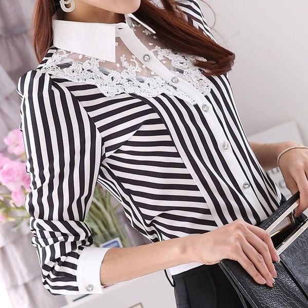 women lace spliced embroidery shirt female blouse long sleeve office stripped blouses blusa feminina, White
women lace spliced embroidery shirt female blouse long sleeve office stripped blouses blusa feminina, White