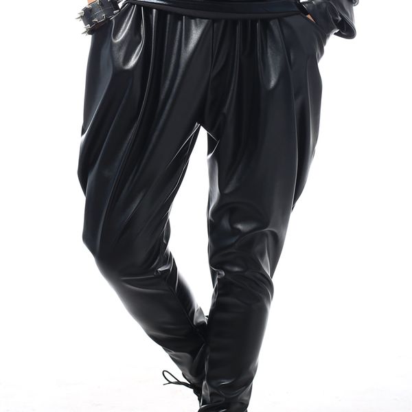 version, new fashion brand hip hop personality performance sweatpants male trousers stage faux leather harem pants c0222, Black
version, new fashion brand hip hop personality performance sweatpants male trousers stage faux leather harem pants c0222, Black