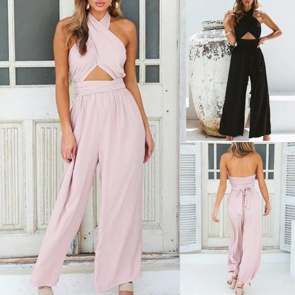 women's jumpsuits & rompers clothes 2021 fashion women holiday wide leg pants long jumpsuit backless strappy playsuit drop, Black;white
women's jumpsuits & rompers clothes 2021 fashion women holiday wide leg pants long jumpsuit backless strappy playsuit drop, Black;white