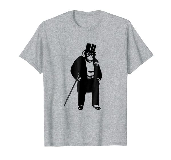 funny chimp in a suit -ape - monkey - hat - cane t-shirt, White;black