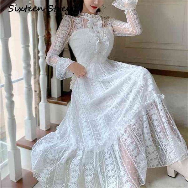 woman's dress white lace patchwork long sleeve sweet casual maxi dress female party autumn vestido beading button 210603, Black;gray
woman's dress white lace patchwork long sleeve sweet casual maxi dress female party autumn vestido beading button 210603, Black;gray