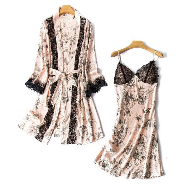 women's sleepwear casual loose knee-length wedding robe set summer women kimono bathroebe printed flower nightgown satin home dress, Black;red
women's sleepwear casual loose knee-length wedding robe set summer women kimono bathroebe printed flower nightgown satin home dress, Black;red