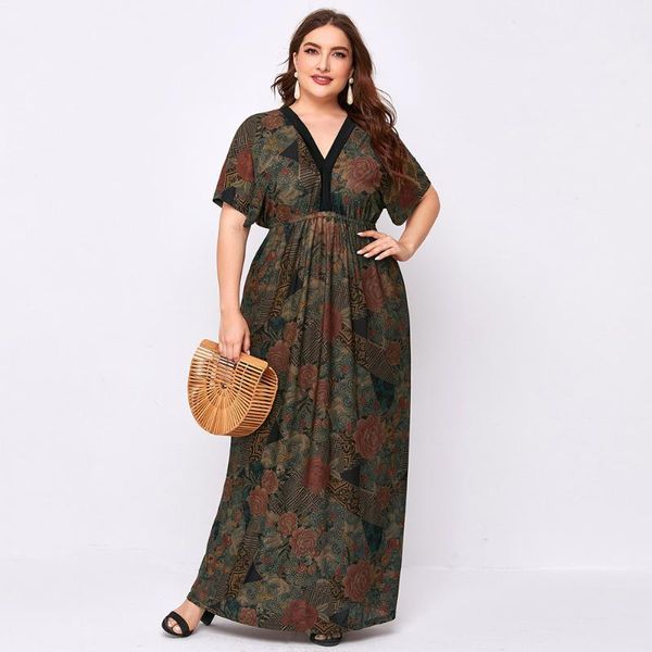 plus size dresses retro printing vintage dress women summer v neck short sleeve high waist maxi long backless party, Black
plus size dresses retro printing vintage dress women summer v neck short sleeve high waist maxi long backless party, Black