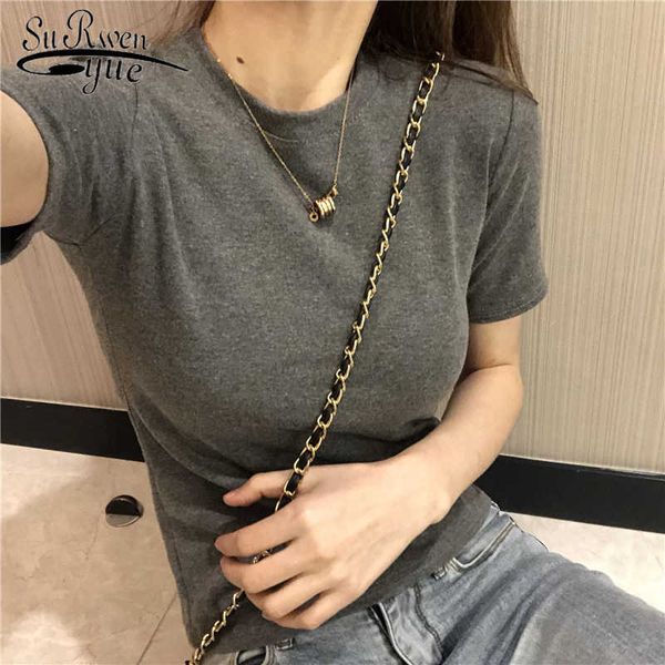 short sleeve t shirt solid o-neck t-shirt slim casual all-match shirt women basic brushed base cotton korean clothes 10376 210527, White
short sleeve t shirt solid o-neck t-shirt slim casual all-match shirt women basic brushed base cotton korean clothes 10376 210527, White