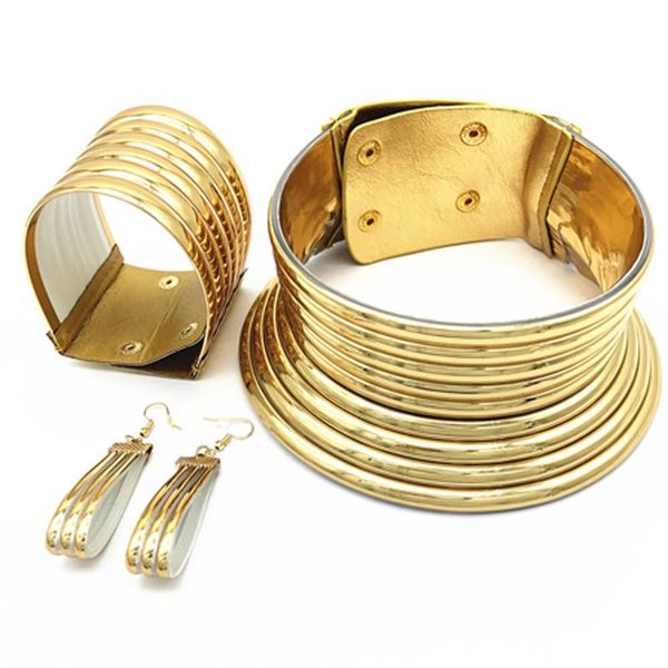 earrings & necklace punk statement jewelry accessories golden color leather choker bracelet sets for women 2021 trend, Silver
earrings & necklace punk statement jewelry accessories golden color leather choker bracelet sets for women 2021 trend, Silver