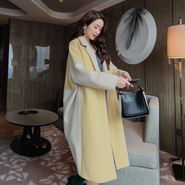 women's wool & blends fashion woolen coat female 2021 autumn winter jackets long korean loose coats for women overcoats, Black 
women's wool & blends fashion woolen coat female 2021 autumn winter jackets long korean loose coats for women overcoats, Black