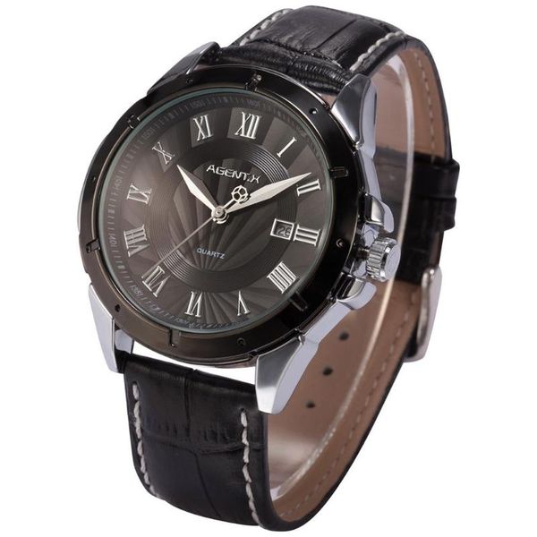 wristwatches agentx roman numerals day display black stainless steel case leather strap band wristwatch mens quartz business watches / agx04, Slivery;brown
wristwatches agentx roman numerals day display black stainless steel case leather strap band wristwatch mens quartz business watches / agx04, Slivery;brown