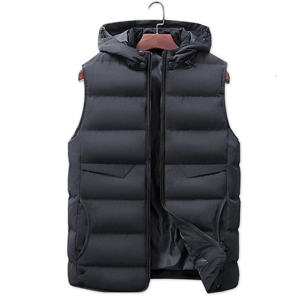 autumn and winter new men's hooded solid color thickened down cotton jacket vest, Black;white
autumn and winter new men's hooded solid color thickened down cotton jacket vest, Black;white