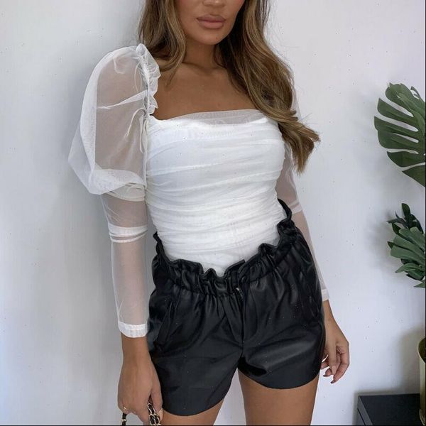brand new summer women transparent puff sleeve blouses elegant ladies sheer ruffle casual tulle shirts femme blouse mujer, White
brand new summer women transparent puff sleeve blouses elegant ladies sheer ruffle casual tulle shirts femme blouse mujer, White
