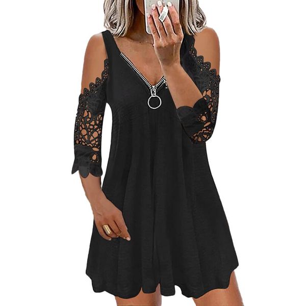 casual dresses women lace off the shoulder short sleeve dress summer zippers draped mini female feminino a-line sundress vestidos, Black;gray
casual dresses women lace off the shoulder short sleeve dress summer zippers draped mini female feminino a-line sundress vestidos, Black;gray