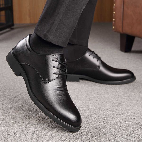 2021 autumn men's inner leather shoes british lace up business ess, Black