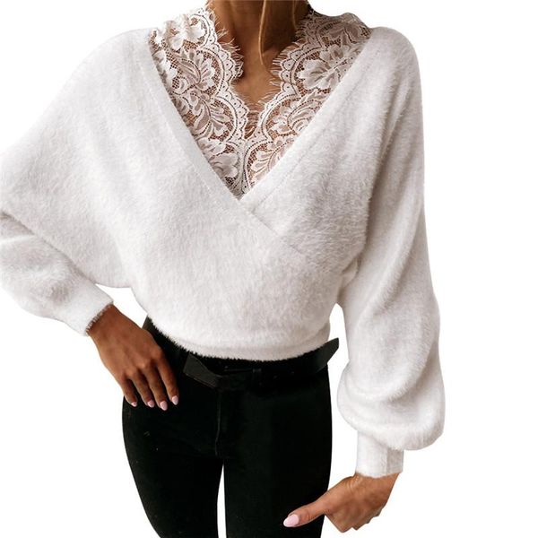 women's sweaters women winter 2021 v-neck long sleeve stretch knitted lace knitwear swetry pull femme woman clothes, White;black
women's sweaters women winter 2021 v-neck long sleeve stretch knitted lace knitwear swetry pull femme woman clothes, White;black