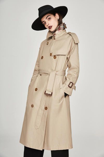 women's trench coats spring and autumn double-breasted extended windbreaker coat, Tan;black
women's trench coats spring and autumn double-breasted extended windbreaker coat, Tan;black