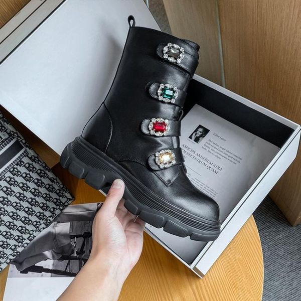 boots womens genuine leather rhinestones colorful diamond ankle punk motorcycle chunky heel belt buckle warm winter thick shoes, Black
boots womens genuine leather rhinestones colorful diamond ankle punk motorcycle chunky heel belt buckle warm winter thick shoes, Black