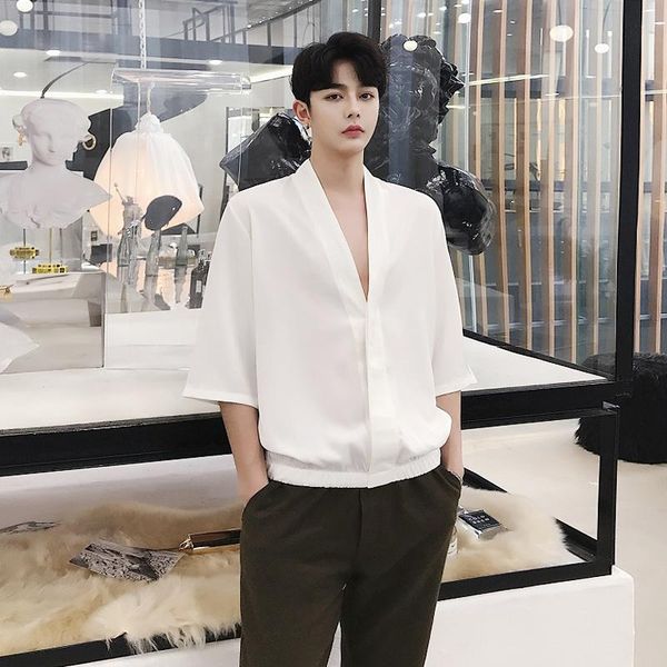 men's casual shirts large size loose summer personality simple deep v-neck pullover trend japanese pure color short sleeve shirt, White;black
men's casual shirts large size loose summer personality simple deep v-neck pullover trend japanese pure color short sleeve shirt, White;black