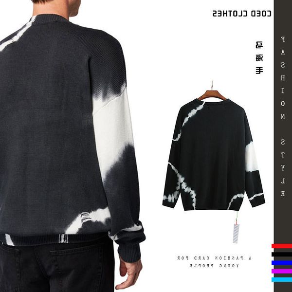 off style white tie dyed loose pullover knitted sweater for men and women in autumn winter, White;black 
off style white tie dyed loose pullover knitted sweater for men and women in autumn winter, White;black