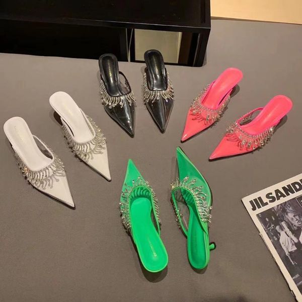 pointed toe pvc transparent slippers shallow slip on thin low heels rhinestone design fashion crystal slides flip flops summer, Black
pointed toe pvc transparent slippers shallow slip on thin low heels rhinestone design fashion crystal slides flip flops summer, Black