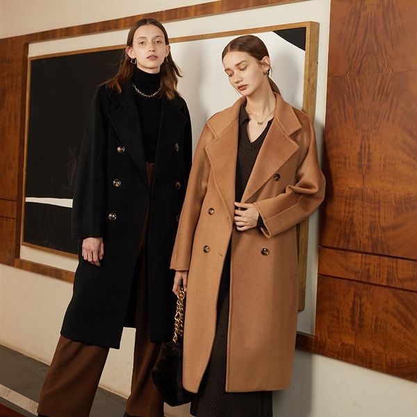 women's wool & blends fashion double faced coat women winter notched collar breasted straight overcoat solid temperament commute, Black
women's wool & blends fashion double faced coat women winter notched collar breasted straight overcoat solid temperament commute, Black