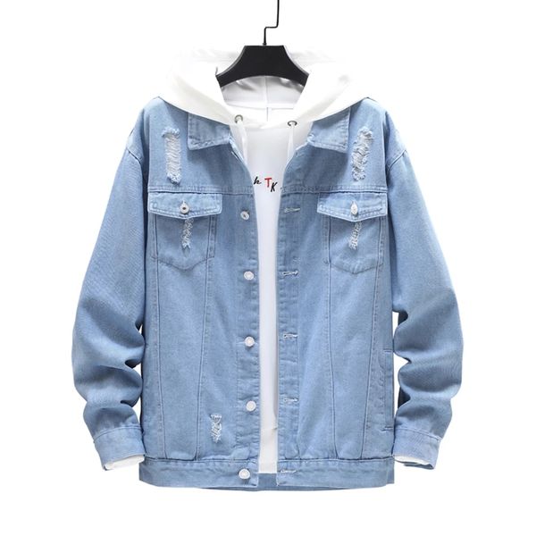 2021 spring and autumn new men's solid color lapel holes slim single breasted hip hop men's denim jacket, Black;brown
2021 spring and autumn new men's solid color lapel holes slim single breasted hip hop men's denim jacket, Black;brown