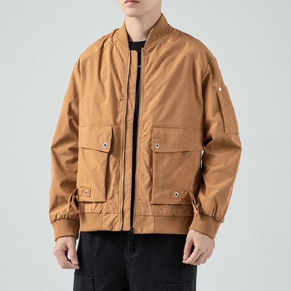 men's jackets korean fashion large size baseball uniform spring and autumn big pocket tooling jacket military retro clothes, Black;brown 
men's jackets korean fashion large size baseball uniform spring and autumn big pocket tooling jacket military retro clothes, Black;brown