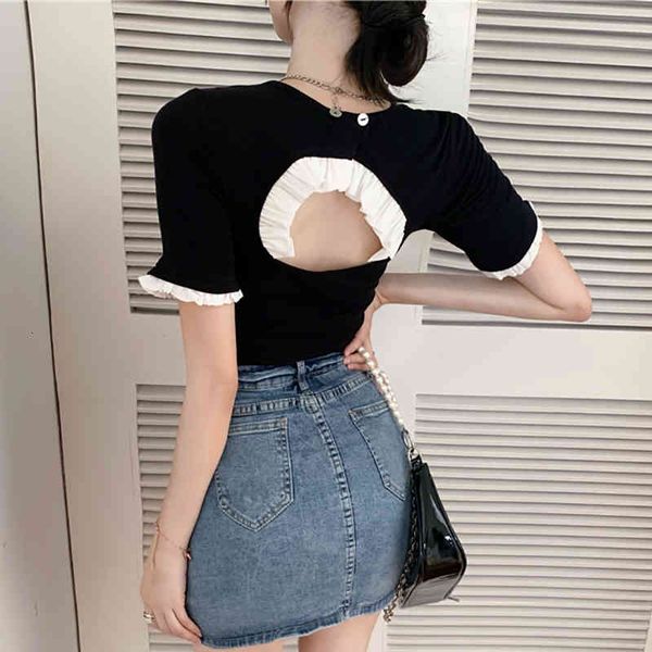 women's t-shirt fashion ruffles women t shirt o neck pure cotton summer backless korean knitted short sleeve tees aesthetic t, White
women's t-shirt fashion ruffles women t shirt o neck pure cotton summer backless korean knitted short sleeve tees aesthetic t, White