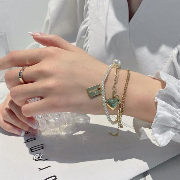 link, chain 2021 fashion gold color beads pearl heart multilayer beaded bracelets set for women charm party jewelry gift, Black
link, chain 2021 fashion gold color beads pearl heart multilayer beaded bracelets set for women charm party jewelry gift, Black