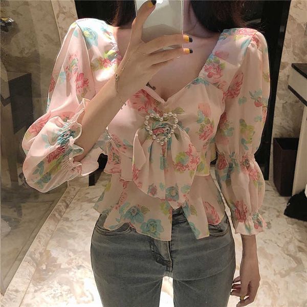 women's blouses & shirts floral print chiffon pink casual heart pearls loose v-neck cropped vintage korean elegant zipper bac, White
women's blouses & shirts floral print chiffon pink casual heart pearls loose v-neck cropped vintage korean elegant zipper bac, White