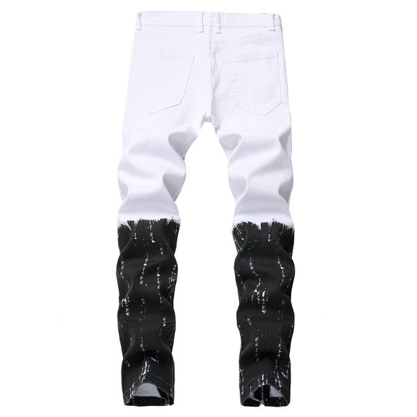 new men's male fashion printed white jeans ripped holes painted black silver denim pants trousers eqey, Blue
new men's male fashion printed white jeans ripped holes painted black silver denim pants trousers eqey, Blue