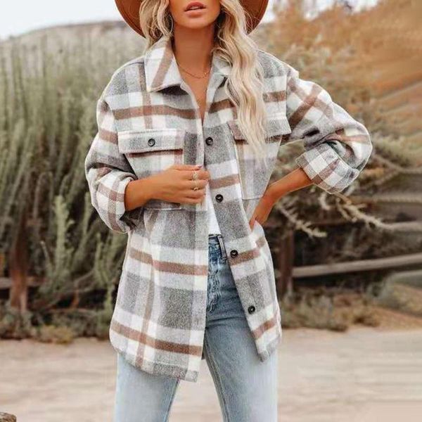 women's wool & blends women oversize brushed plaid jacket coat 2021 fashion lapel long sleeve single-breasted blouse female outerwear c, Black
women's wool & blends women oversize brushed plaid jacket coat 2021 fashion lapel long sleeve single-breasted blouse female outerwear c, Black