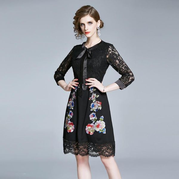 casual dresses bow fringed lace floral embroidery women high waist three quarter sleeve midi club party ta8825, Black;gray
casual dresses bow fringed lace floral embroidery women high waist three quarter sleeve midi club party ta8825, Black;gray