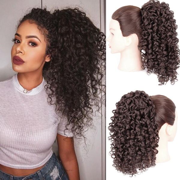 synthetic wigs lisi girl 12-inch curly drawstring ponytail natural heat-resistant fiber weird wig wearing two clips, Black 
synthetic wigs lisi girl 12-inch curly drawstring ponytail natural heat-resistant fiber weird wig wearing two clips, Black