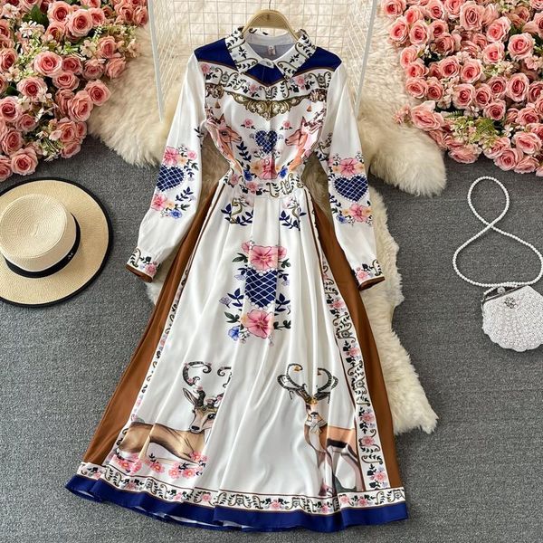casual dresses european and american style spring retro court ladies temperament printing lapel long sleeve elegant big swing dress, Black;gray
casual dresses european and american style spring retro court ladies temperament printing lapel long sleeve elegant big swing dress, Black;gray