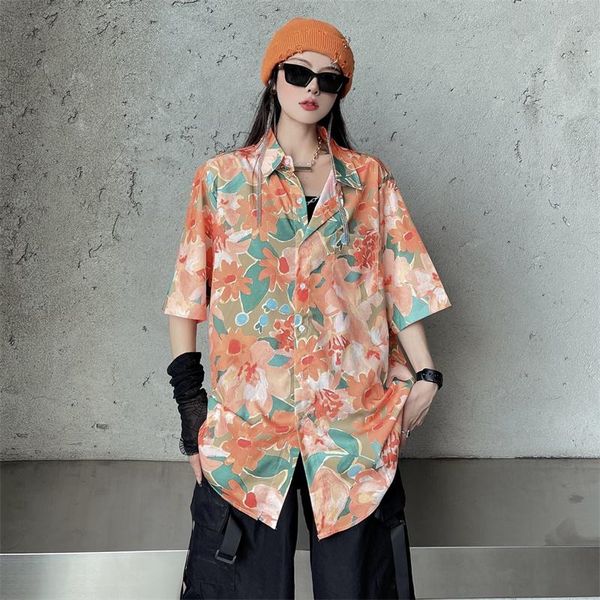 women's blouses & shirts harajuku women fashion blouse summer flower print turndown collar loose short sleeve bf shirt female chemisier, White 
women's blouses & shirts harajuku women fashion blouse summer flower print turndown collar loose short sleeve bf shirt female chemisier, White