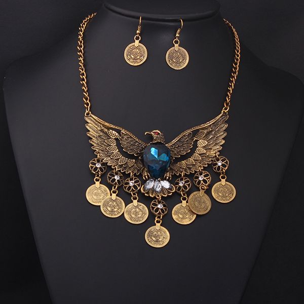 eagle necklace with crystal coins tassel short collarbone exaggerated accessories, Silver
eagle necklace with crystal coins tassel short collarbone exaggerated accessories, Silver