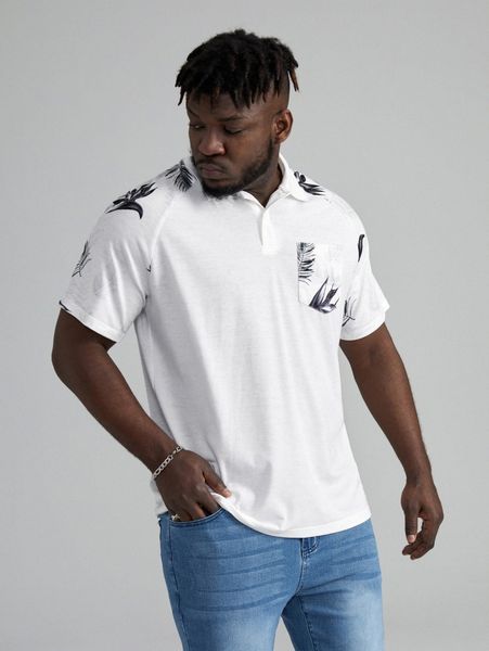 extended sizes men half button tropical print patched pocket polo shirt u6m5#, White;black
extended sizes men half button tropical print patched pocket polo shirt u6m5#, White;black