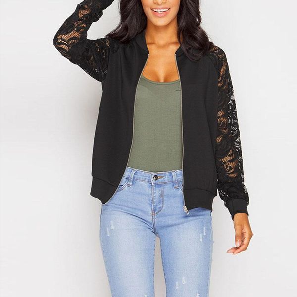 women's jackets 2021 spring and autumn elegant jacket coat women long sleeve lace stitching zipper, Black;brown 
women's jackets 2021 spring and autumn elegant jacket coat women long sleeve lace stitching zipper, Black;brown