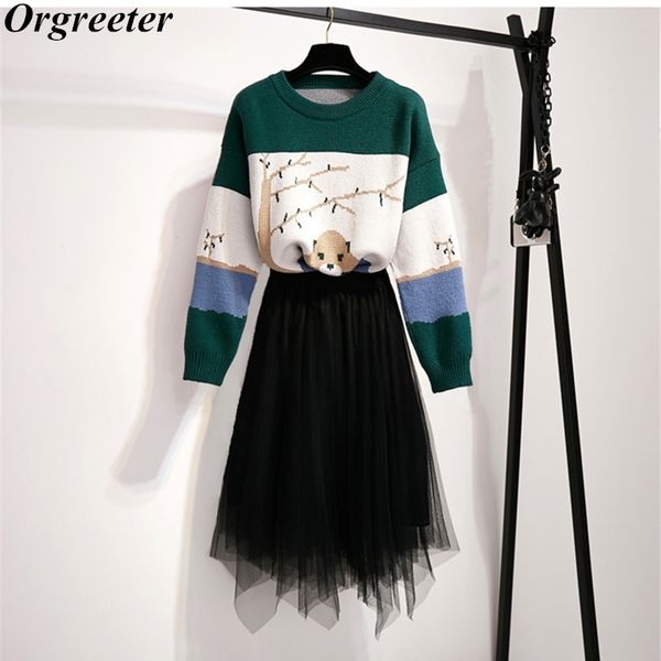 casual two piece set women cartoon animal jacquard stitching sweater and irregular mesh long skirt 2 piece student sets 210525, White
casual two piece set women cartoon animal jacquard stitching sweater and irregular mesh long skirt 2 piece student sets 210525, White