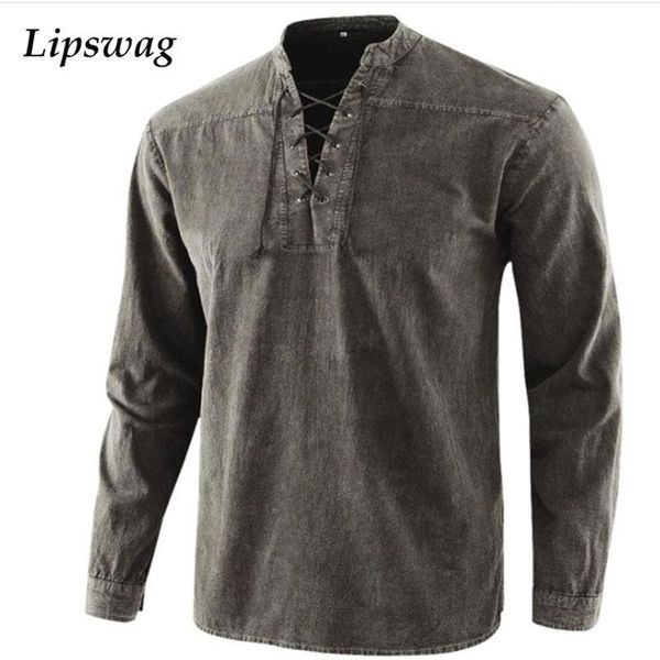 men's casual shirts 2021 autumn drawstring v-neck men fashion long sleeve vintage harajuku solid loose shirt pullover streetwear, White;black 
men's casual shirts 2021 autumn drawstring v-neck men fashion long sleeve vintage harajuku solid loose shirt pullover streetwear, White;black