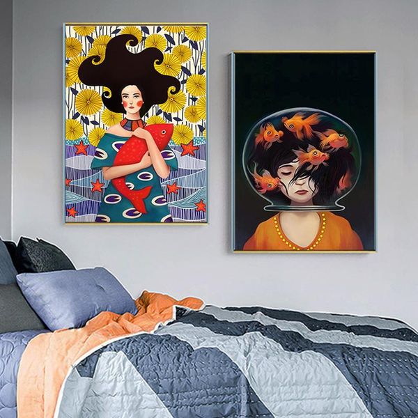 paintings cartoon girl and fish canvas nordic style posters prints wall art pictures for living room home cuadros decoration
paintings cartoon girl and fish canvas nordic style posters prints wall art pictures for living room home cuadros decoration