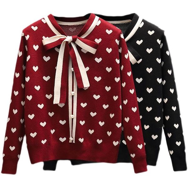 women's sweaters black bow sweet love knitted plus large size oversize korean style fashion pullovers for autumn clothing ladies, White;black
women's sweaters black bow sweet love knitted plus large size oversize korean style fashion pullovers for autumn clothing ladies, White;black