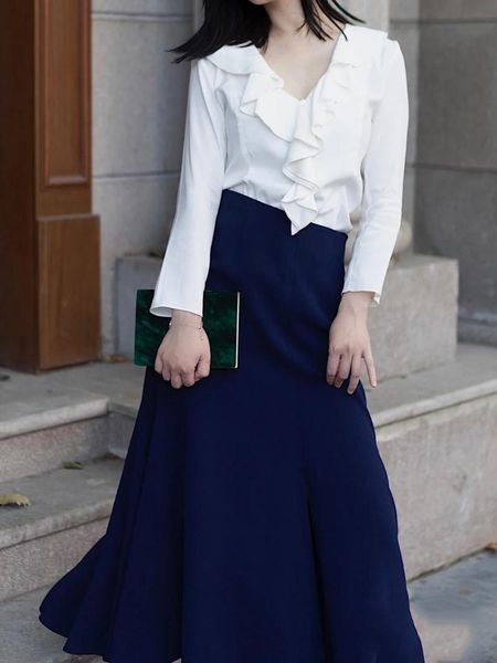 women's blouses & shirts women 95% silk satin ruffle v neckline long sleeve blouse shirt top, White
women's blouses & shirts women 95% silk satin ruffle v neckline long sleeve blouse shirt top, White