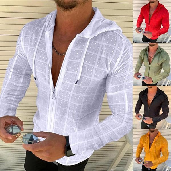 men autumn winter long sleeve hoodie zip drawstring check gird slim coat jacket, Black
men autumn winter long sleeve hoodie zip drawstring check gird slim coat jacket, Black