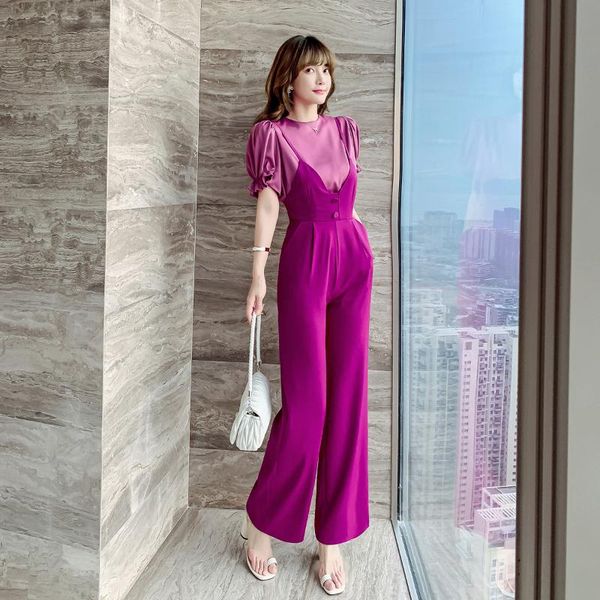 women's tracksuits elegant office ladies casual two piece sets 2021 summer bib wide leg trousers + puff sleeve tshirt outfits fema, Gray
women's tracksuits elegant office ladies casual two piece sets 2021 summer bib wide leg trousers + puff sleeve tshirt outfits fema, Gray