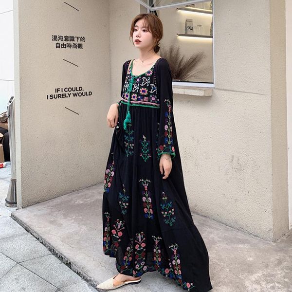 casual dresses summer korean loose fashion women's dress retro tassel v-neck embroidery big swing bohemian travel beach long, Black;gray
casual dresses summer korean loose fashion women's dress retro tassel v-neck embroidery big swing bohemian travel beach long, Black;gray
