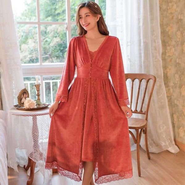 women's sleepwear hanxiuju vintage velvet 2 pieces robe sets for lady royal warm bride autumn winter princess long home clothes, Black;red
women's sleepwear hanxiuju vintage velvet 2 pieces robe sets for lady royal warm bride autumn winter princess long home clothes, Black;red