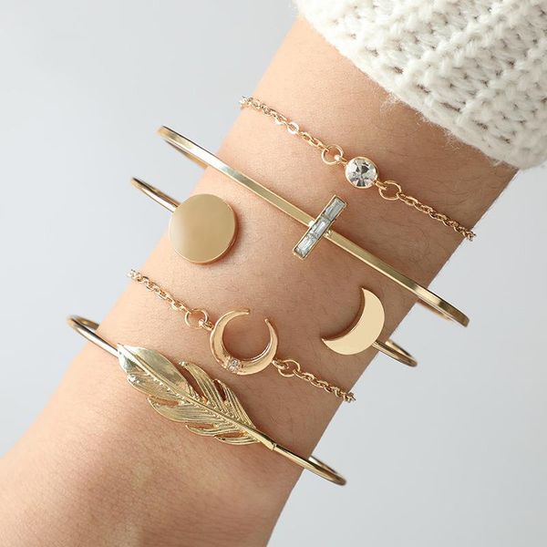 link, chain crystal open bracelet bohemian golden moon leaf set ladies punk beach jewelry gift, Black
link, chain crystal open bracelet bohemian golden moon leaf set ladies punk beach jewelry gift, Black