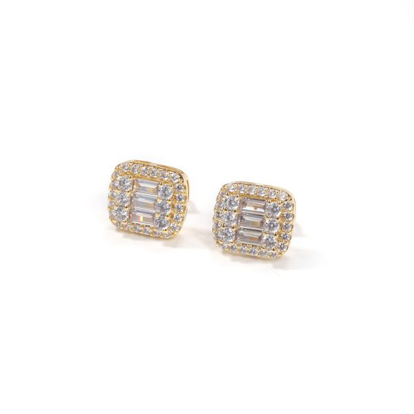 

Fancy 18K Gold Plated Square Zirconia Brass Stud 925 Silver Post Earring