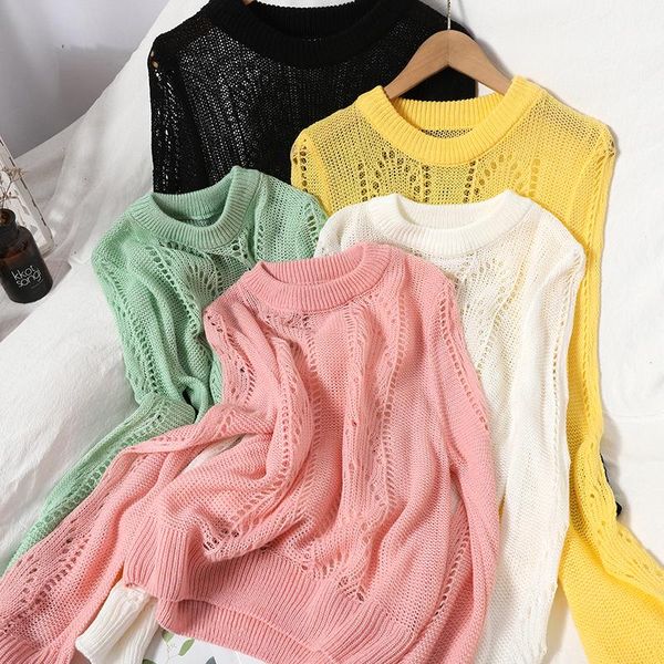sweet pullover thin knitted sweater women's autumn winter solid color simple hollow top, White;black
sweet pullover thin knitted sweater women's autumn winter solid color simple hollow top, White;black