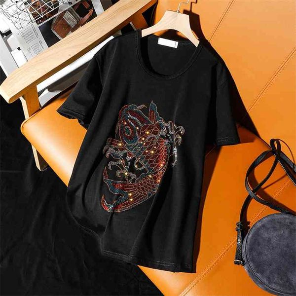 street leisure fashion koi diamonds short-sleeve t-shirt women summer loose big size 250g wearable pullovers 210623, White
street leisure fashion koi diamonds short-sleeve t-shirt women summer loose big size 250g wearable pullovers 210623, White