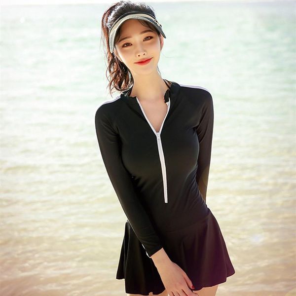 lady sports one piece suit black zip front fitness long sleeve swimsuit quick dry flare dress
lady sports one piece suit black zip front fitness long sleeve swimsuit quick dry flare dress